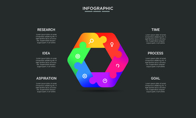 set hexagon color Infographic stack chart design with icons and options or steps. Infographics for business concept. Can be used for presentations banner, workflow layout, process diagram, flow chart 
