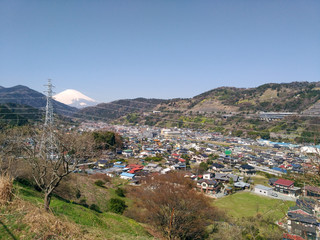 富士山と山北町の町並み（神奈川県）