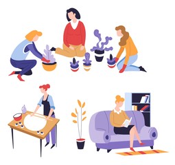 Hobby and leisure activity planting cooking or baking and reading