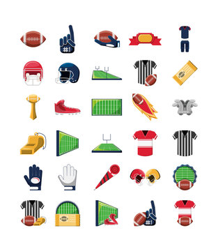Variety american football icon set pack vector design