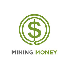 Mining money dollar currency financial consulting business logo, modern simple design, green logo money icon