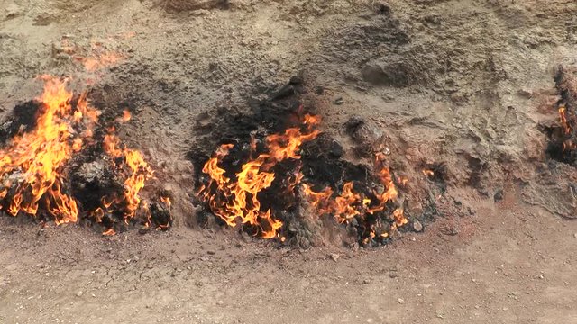 Natural eternal flame. Burning mountain. Yanardag. Place of pilgrimage. Burning land in Azerbaijan. Baku.