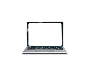 Fototapeta premium Mock up image of computor laptop with blank white screen background for advertising and text.