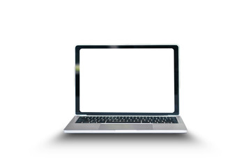 Mock up image of computor laptop with blank white screen background for advertising and text.