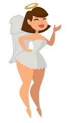 Woman in sexy angel costume with wings and halo Halloween party