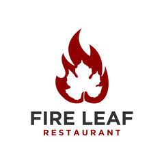 Restaurant park outdoor nature barbecue bbq grill food drink logo design - maple leaf fire smoke