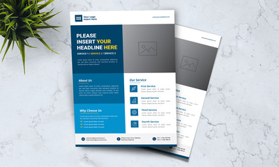 A4 minimalist modern elegant business template flayer vol 46 with blue, white and grey color cmyk ready to print in vector editable layer