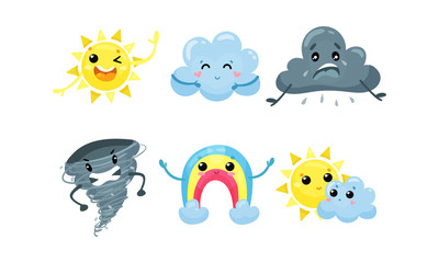 Cartoon Weather Forecast. Meteorology Kids Vocabulary Vector Set