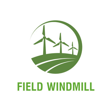 Field Windmill Farm Nature Environment Energy Air Modern Technology Green Logo Design