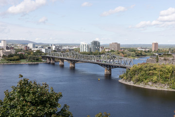 Fototapeta na wymiar View at the Alexandra bridge over Ottawa river in Ottawa. Ontario. Canada