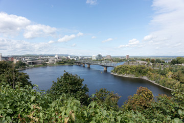 Fototapeta na wymiar View at the Alexandra bridge over Ottawa river in Ottawa. Ontario. Canada