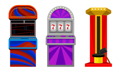 Amusement Machine Isolated on White Background Vector Set