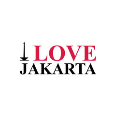 I love Jakarta Word Text with Handwritten Font and Red Love Hearts Vector Image Illustration