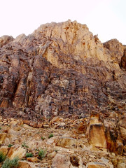 Panoramic view of the Mount Sinai from hill, a mountain in the Sinai Peninsula of Egypt, a possible location of the biblical Mount Sinai, also famous for hiking to watch sunset and sunrise scenery. 