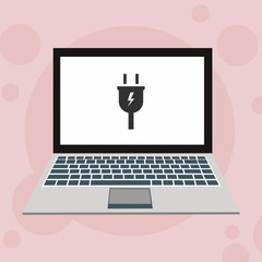 design warning charging laptop. flat illustration of Power plug vector icon for web