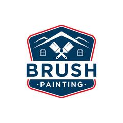 The brush painting painter service work house real estate blue red logo simple minimalist design