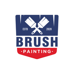 The brush painting painter service work house real estate blue red logo simple minimalist design