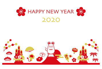 2020年　子年　年賀状　テンプレート