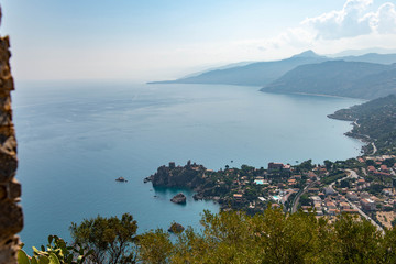 Beautiful view from the old fortress located on the top of the mountain near the town of Cefalu. Sicily, Italy
