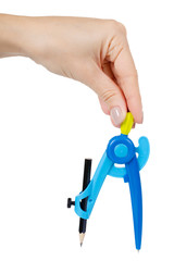 Blue plastic stationery compass for kids. School supply.