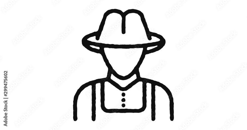 Poster farmer outline icon animation footage/video. hand drawn like symbol animated with motion graphic, ca