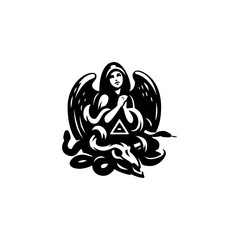 An angel with wings prays