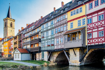 Blick Ansicht der Krämerbrücke Erfurt - obrazy, fototapety, plakaty