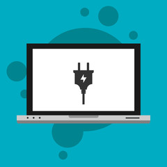 laptop with power plug icon. Connection electricity. Vector illustration flat design