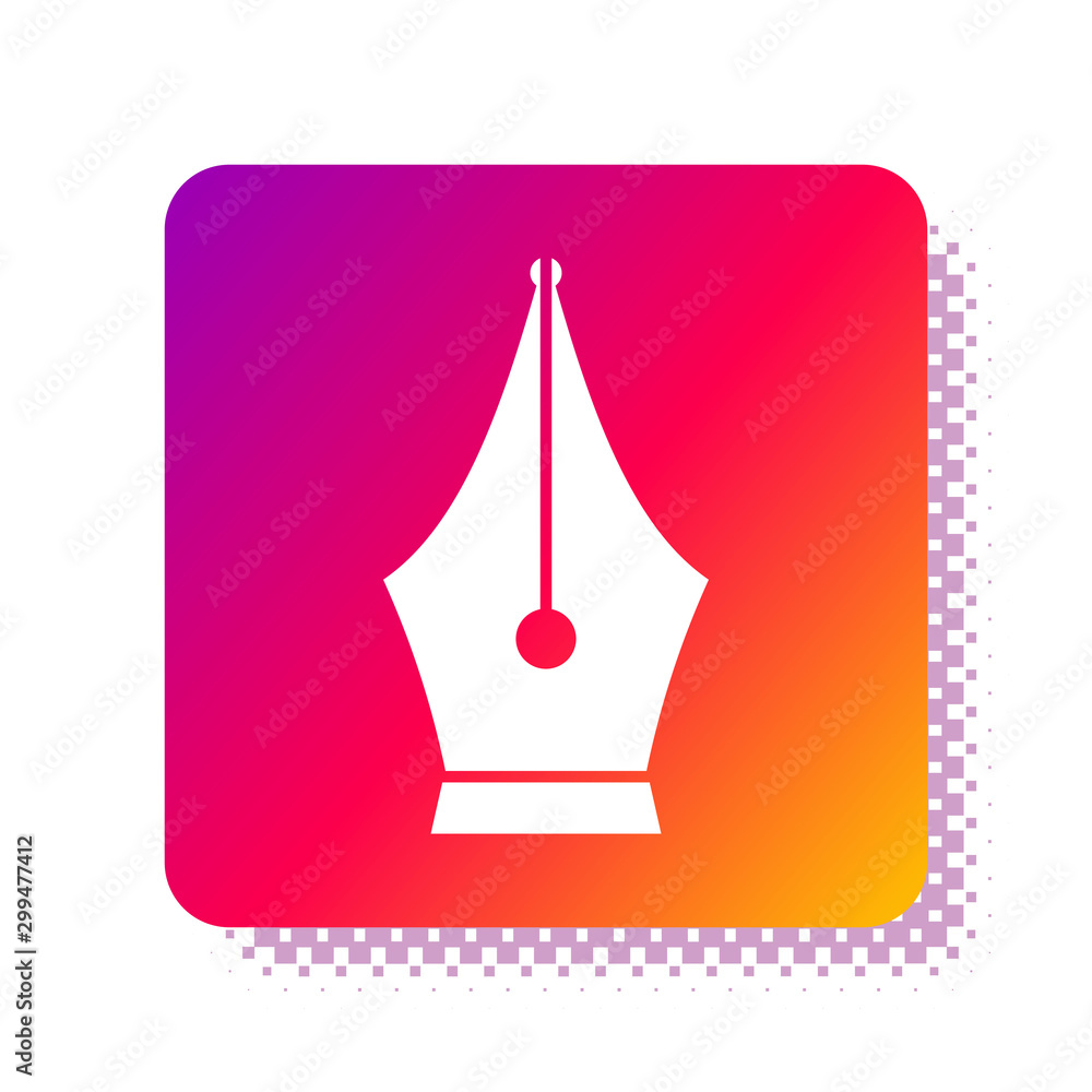 Aufkleber white fountain pen nib icon isolated on white background. pen tool sign. square color button. vector