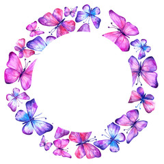  Watercolor frame border made of butterflies.