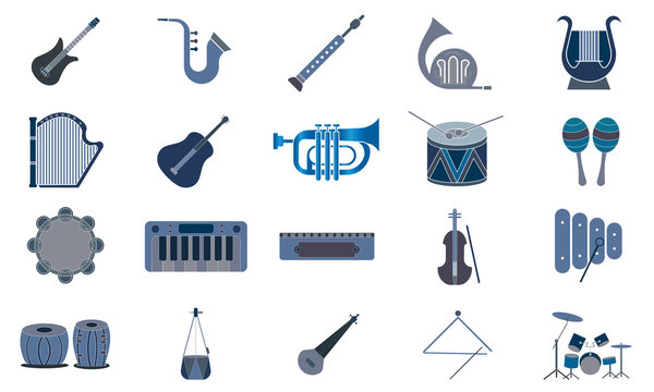 Musical instrument icon set in flat style for music and sound concepts