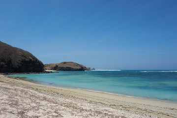 LOMBOK, INDONESIA - September.10.2019: Empty beach at kuta beach, Lombok, Indonesia.