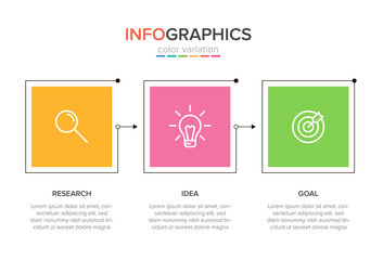 Concept of arrow business model with 3 successive steps. Three colorful graphic elements. Timeline design for brochure, presentation. Infographic design layout.