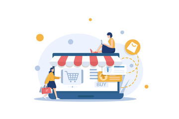 Flat design concept of online shopping,convenience in online trading for web page, website