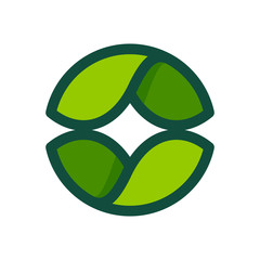 Eco flat circle logo formed by twisted green leaves.