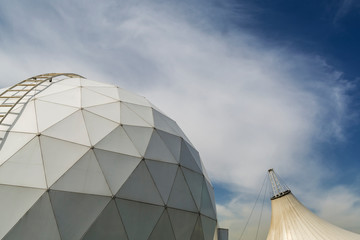 Geodesic pvc dome and tensile fabric canopy in ab-o atash park, Tehran, Iran
