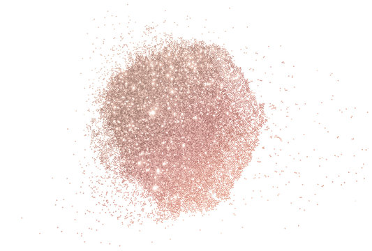 Blurry background with rose gold glitter on white