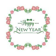 Happy new year banner, with ornament leaf flower frame. Vector