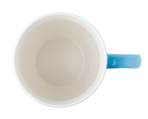 Empty blue coffee cup isolated on white background, Top view with clipping path.