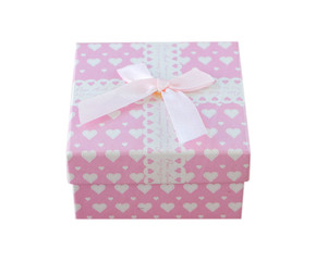 Pink heart shaped gift box and ribbon