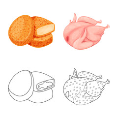 Vector illustration of product and poultry symbol. Collection of product and agriculture stock symbol for web.