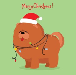 Vector illustration of dog and Christmas greetings.