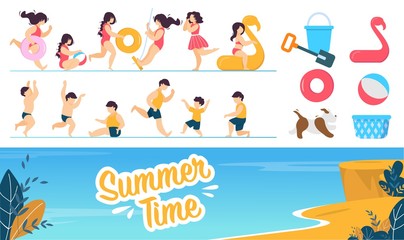 Happy Children Characters and Summer Rest Set