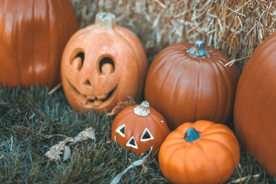 Halloween Outdoor Pumpkin Decorations In Front Of House Yard