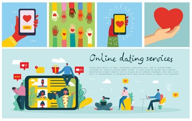 Vector illustration concept flat design of online dating services background in the flat design