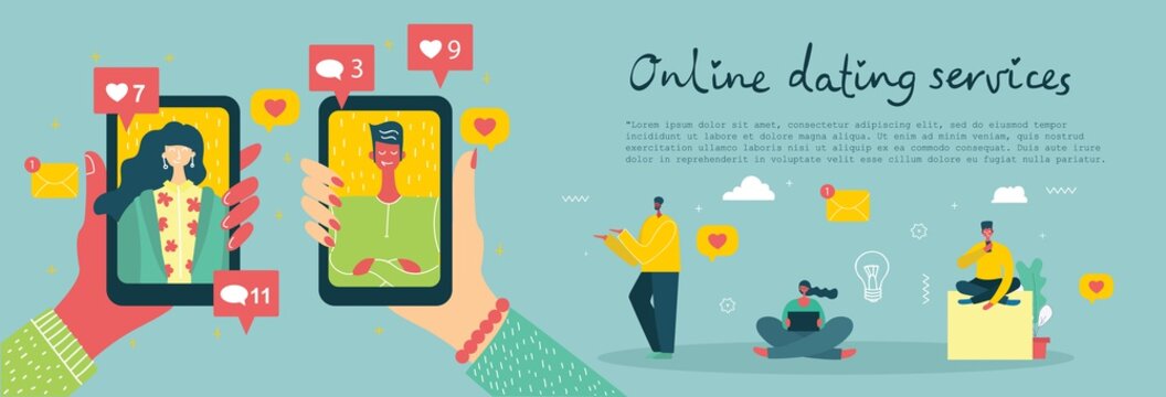 Vector illustration concept flat design of online dating services backgrounds in the flat design