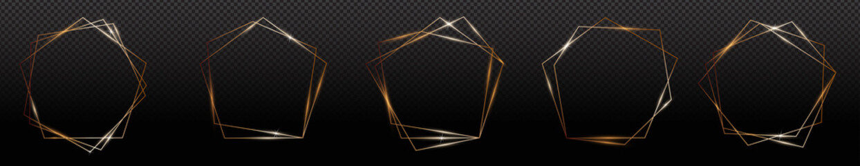 Golden frames. Gold geometrical polyhedron, art deco style for wedding invitation, luxury templates.