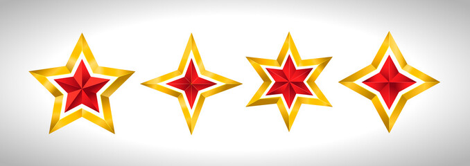 Vector illustration of 4 gold stars christmas new year holiday 3D