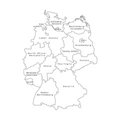 Vector outline administrative division map of Germany. Vector map.