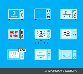 Microwave oven icons set. Vector illustration blue background ready for your design.PS10.